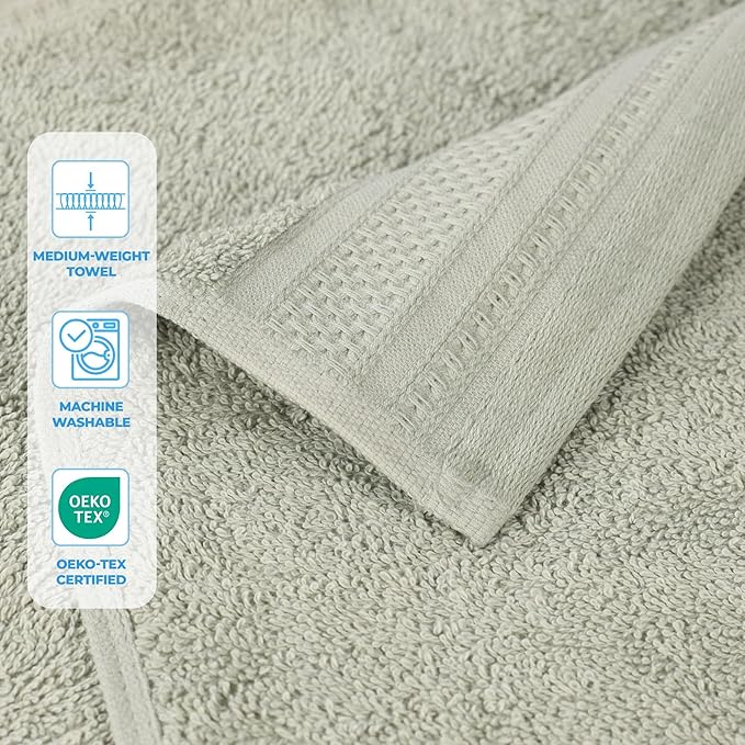 Superior Honeycomb Cotton Medium Weight Towels, for Guest Bath, Master Bathroom, Shower, Quick Dry, Adults, Home Essentials, Textured Waffle Border, Assorted Towel Set, 6 Piece Towel Set, Sage