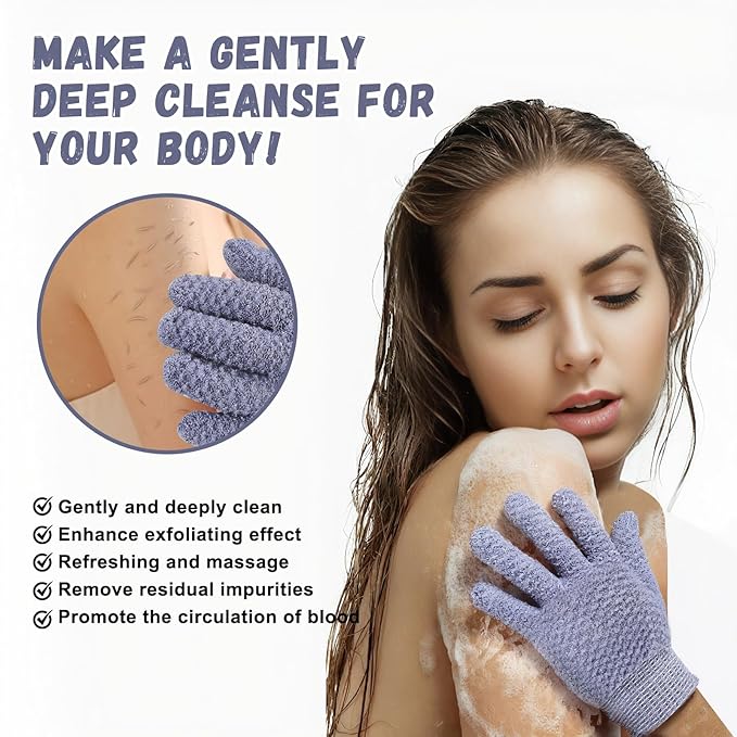 Exfoliating Dual Texture Bath Gloves for Shower Spa Massage and Body Scrubs, Dead Skin Cell Remover, body scrubber with Hanging Loop