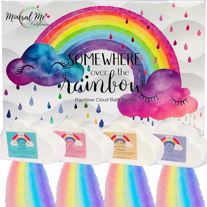Bath Bombs - Organic Magic Rainbow Bubble Bath Bombs w/Moisturizing Shea Butter and Natural Oils, 4 Large Unicorn Cloud BathBombs, Birthday Gift for Her, Mothers Day Gift for Mom, Wife, Girlfriend