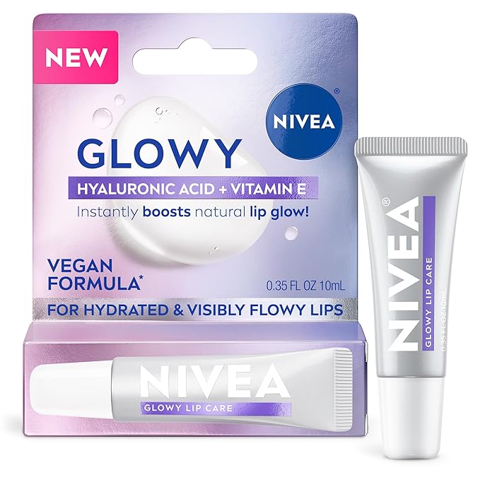 NIVEA Glowy Lips, Vegan Lip Balm with Hyaluronic Acid, Vitamin E, and Magnolia Extract, Moisturizing Lip Balm Instantly Boosts Natural Lip Glow, 0.35 Fl Oz Tube