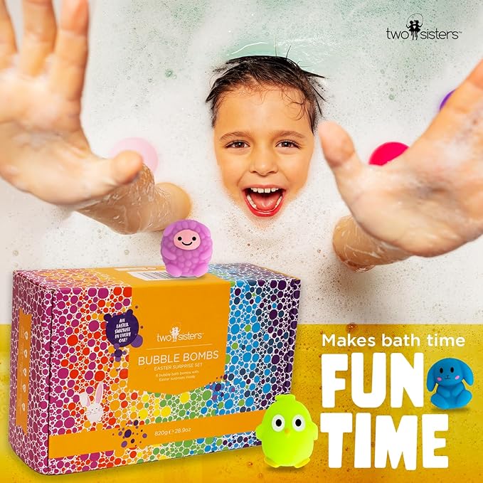 Easter Bath Bombs for Kids with Surprise Toys Inside (6 Pack) - Kids Easter Basket Stuffers for Boys and Girls - Large Spring Bubble Bomb, Incredible Fragrances & Colors, USA Made by Two Sisters