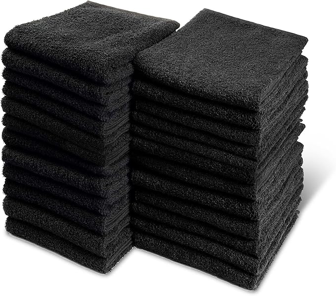 Black Bleach Proof Towels Set, 48 Pack 100% Cotton 16" X 27" Color Safe, Stain Resistant, Quick Drying Towels for Beauty, Hair and Nail Salon, Gym, Spa and Home Hair Care