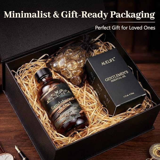 Auelife 4oz Vintage Leather Men Essential Oils for Diffusers for Home - Long Lasting Fragrance Oil for Candle & Soap Making, Father's Day & Birthday Gifts for Him, Masculine Scent for Men Gift