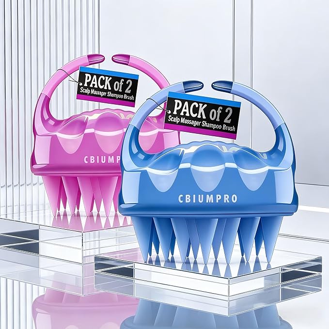 Cbiumpro 2-Pack Scalp Massager Shampoo Brush, Ultra Soft Silicone Scalp Scrubber Exfoliator Brush for Hair Growth & Dandruff Removal - 100% Fit All Hair Types