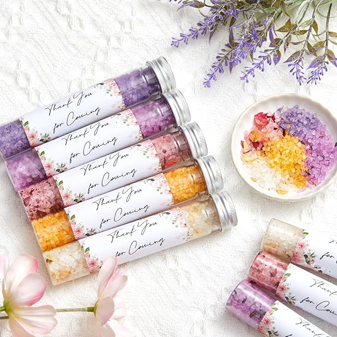 24 Pcs Aromatherapy Bath Salts Test Tube Bath Salts for Women Relaxing Spa Gifts Set for Wedding Christmas Birthday Baptism Party Favors (Floral)