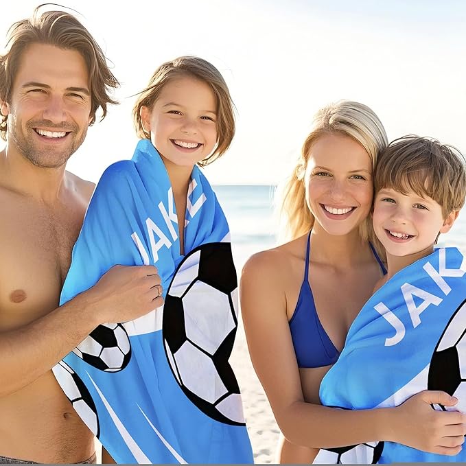Personalized Beach Towel With Name, Custom Beach Towel with Text, Customized Football Microfiber Pool Towel, Quick Dry & Absorbent Swim Towel for Adult,Anniversary, Birthday, Summer Holiday,vacation