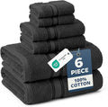 LANE LINEN Luxury Bath Towels Set - 6 Piece Set, 100% Cotton Bathroom Towels, Zero Twist, Quick Dry Shower Towels, Absorbent Bath Towel, Super Soft, 2 Bath Towels, 2 Hand Towels, 2 Wash Cloths - Black