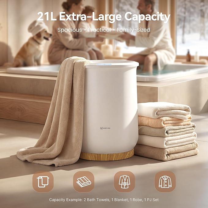 Keenray Upgraded Towel Warmer Bucket, Large Towel Warmer with 3 Heating Modes, Heat Time 30/45/60/90 Min Adjustable and Up to 24 Hour Delay Timer, Towel Heater for Oversize Bathrobes Blankets, CL1Plus