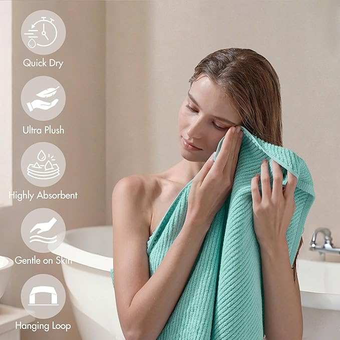 Madison Park 6-Piece Towel Washcloths Set for Bathroom 13" x 13" Diagonal Ribbed, Turquoise - 100% Cotton Soft Quick Dry & Absorbent Gift | Zero Twist, 500 GSM, Oeko-TEX, Hotel Quality