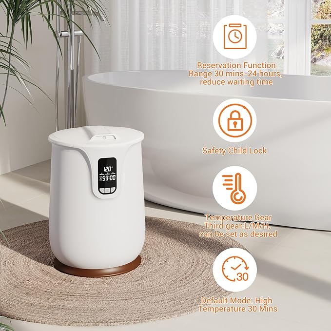 GarveeLife 20L Flip-Top Towel Warmer - Adjustable Temperature with Timer, LED Display & Auto Shut-Off for Bathroom, Quickly Warms Towels & Bathrobes Evenly