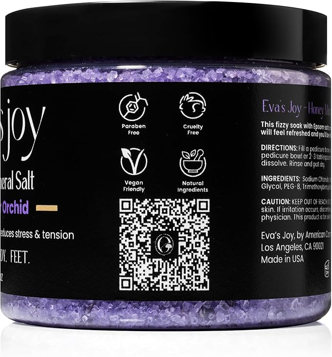 Eva's Joy Lavender Orchid Mineral Bath and Foot Soak, Made with Epsom Salt Crystals, Oil-Free, Exfoliating & Nourishing, Relaxing Lavender Scent, Cleanses & Hydrates Skin, 16 oz