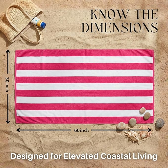 BolBom*S Beach Towels 6 Pack Large 30x60-100% Cotton Beach & Pool Towels Bulk Cabana Stripe - Quick Dry Bath Towel Set for Swim, Beach Essentials, Bathroom, Hot Tub, Yoga, Hotel & Airbnb Guests