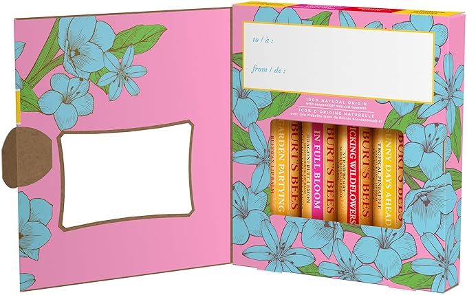 Burt's Bees Gifts Ideas - In Full Bloom Lip Balm Set, Original Beeswax, Dragonfruit Lemon, Tropical Pineapple & Strawberry, Natural Origin Lip Treatment, 4 Tubes, 0.15 oz. (Pack of 8)