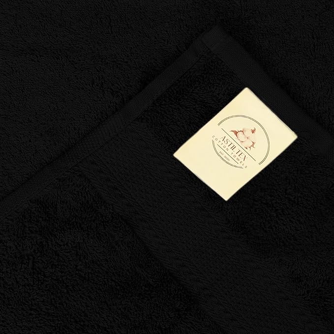 Large Bath Towels Pack of 6 – 24" x 50", 100% Cotton Terry – Soft, Quick-Dry & Highly Absorbent – Black Towels for Bathroom, Spa, Shower, Pool & Daily Use