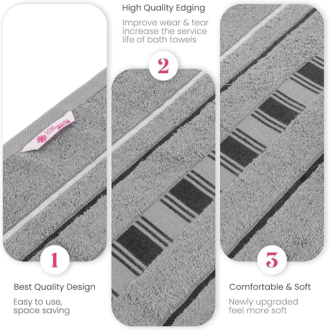CASA COPENHAGEN X Line 6Pcs 100% Egyptian Cotton Large Designer Towels Gift Set- Grey - Cream, 600 GSM, 2Bath 2Hand 2Washcloths, Bath Towels for Bathroom Set for Women & Men