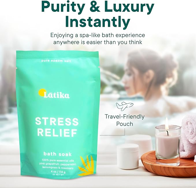 Latika Soaks Set of 3 - Stress Relief Soaks with Sweet Orange and Geranium Rose Moisturizing Epsom Salt Soak for Stress Relief, Relaxation, and Skin Nourishment, at-Home Spa Retreat Gift