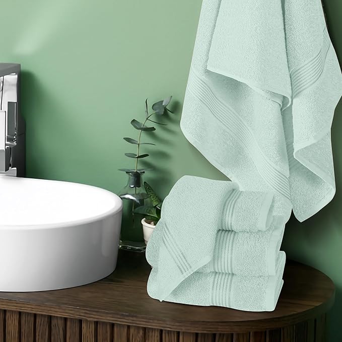 Elvana Home Ultra Soft 6 Pack Cotton Towel Set, Contains 2 Bath Towels 28x55 inch, 2 Hand Towels 16x24 inch & 2 Wash Coths 12x12 inch, Ideal Everyday use, Compact & Lightweight - Sea Green