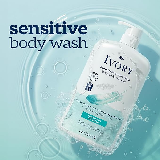 Ivory Body Wash, Designed for the Whole Family, Gentle Formula, Free of Dyes Heavy Perfumes Parabens Phthalates & Silicones, Designed for Skin's pH, Fragnance-Free, 35 oz