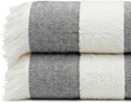 Lightweight Turkish Beach Towel - 100% BCI Cotton, Unbleached Raw Fringe, Oeko-TEX Certified, Absorbent, Eco-Friendly, 36x66”, Black & Natural Stripes, Portable Sarong Blanket for Pool, Travel