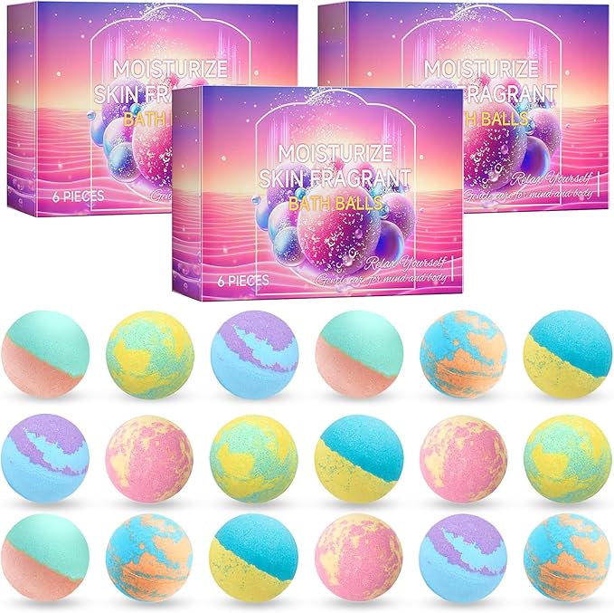 Bath Bombs Salt Balls,18 Natural Handmade Bath Bomb Kit,Organic Bathbombs with Rosemary Lemon Rose,Perfect for Bubble Spa Bath,Birthday Gifts for Boys, Girls