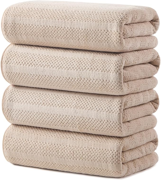 ecolook 4 Pack Microfiber Bath Towels, 31 x 63 inches Extra Large Bath Towel Set, Super Soft Highly Absorbent Bath Towels Set of 4, Quick Dry Lightweight Bathroom Towels for Spa, Pool, Gym, Camel