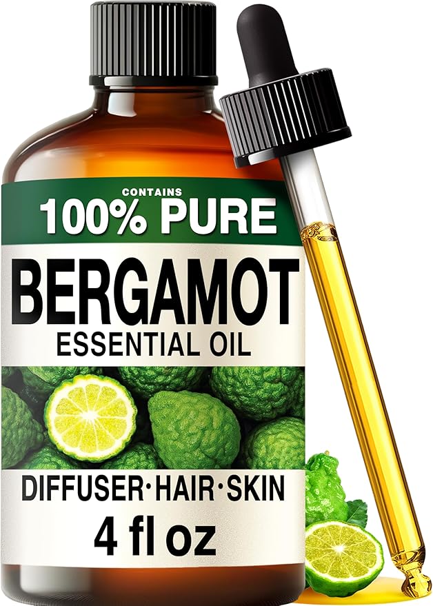 100% Pure Bergamot Oil - 4 Fl Oz Bergamot Essential Oil for Hair, Skin, Diffuser, Aromatherapy & DIY Soap Making Scent