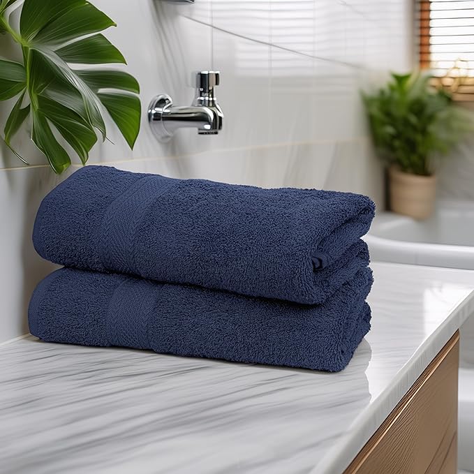 Commercial Bulk Pack of 12 Bath Towels – 100% Cotton Terry 24" x 48" – Ideal for Hotels, Salons, Gyms, Spas & Institutional Use – Navy Blue