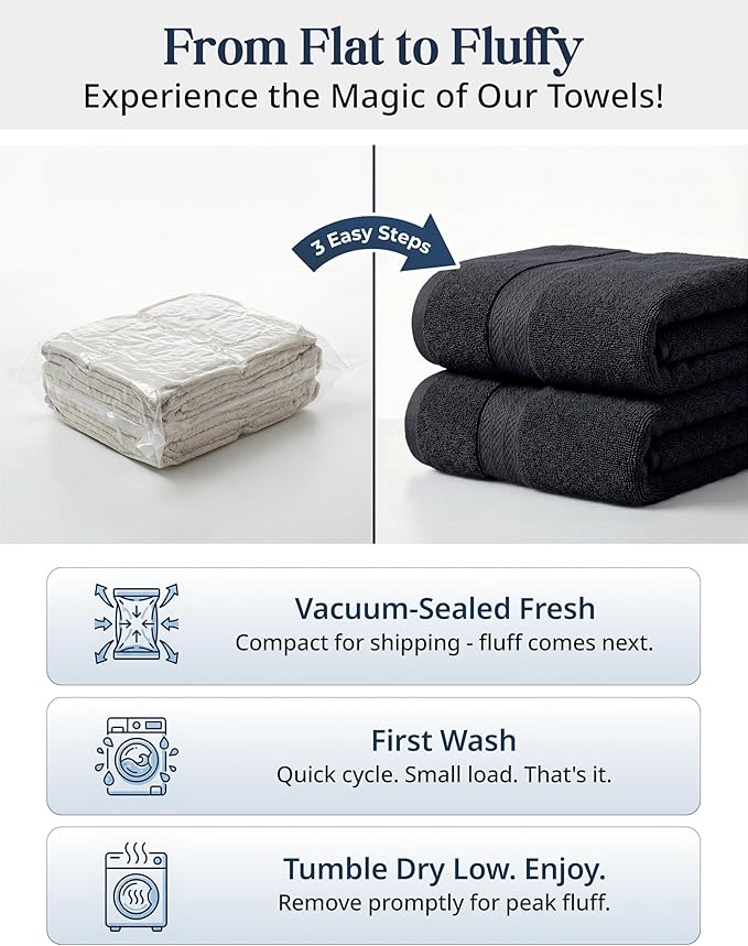 LANE LINEN 100% Cotton Towel Set for Bathroom - 6 Piece - Super Soft, Hotel Quality - 2 Bath, 2 Wash cloths, 2 Hand Towels for Bathroom - Classic, Gentle on Skin, Ideal for Spa & Daily Use - Black