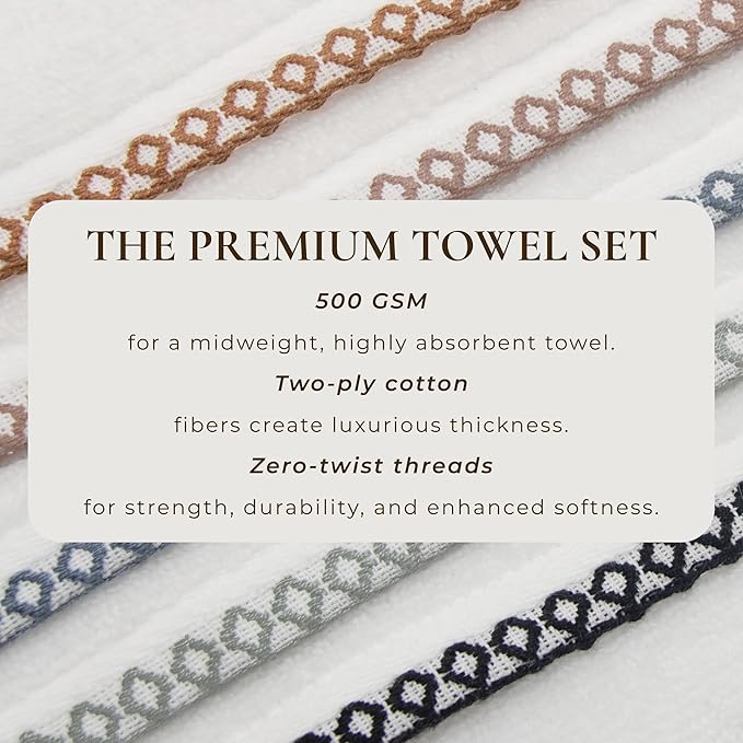 Great Bay Home Black/White Washcloth Set - Ultra-Soft Cotton, Boho-Chic Border Design - 12 Washcloths (13" x 13") - Absorbent, Quick-Dry, Lightweight Bathroom Towels
