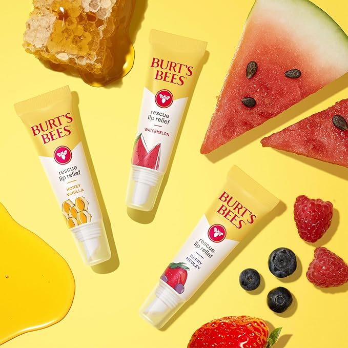 Burt's Bees Rescue Lip Relief, Watermelon, Hydrating Lip Balm for Dry Cracked Lips, with Responsbily Sourced Beeswax and Shea Butter, 100% Natural Origin, 1 Squeezy Tube, 0.35oz