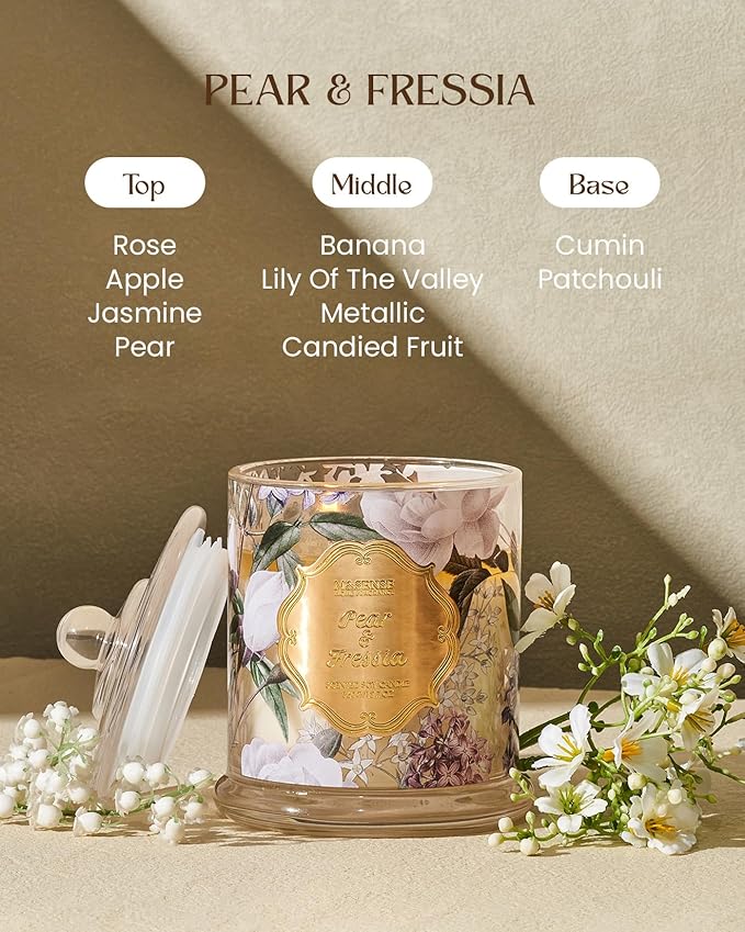 M&SENSE Pear Freesia Spring Natural Soy Wax Candle, 12.7oz 75H Large Jar Slow Burning, Stress Relief Aromatherapy, Romantic Perfect Present for Mom Her