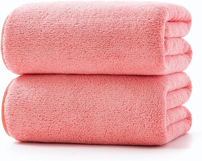 Lumimi Towels 2 Piece Soft Microfiber Bath Towel Set Salon Gym Yoga Travel Super Absorbent Lightweight Quick Dry and Durable, 55" L x 27" W, 2 Pack Pink Red