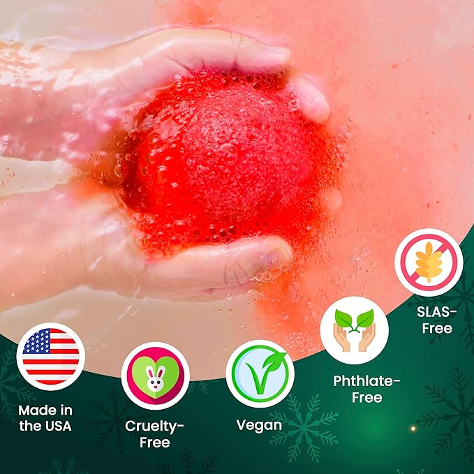 Christmas Bath Bomb for Kids with Surprise Bath Toys Inside (Gift Set) - Stocking Stuffers for Boys and Girls - Holiday Bubble Bath with Cheerful Scent, USA Made by Two Sisters