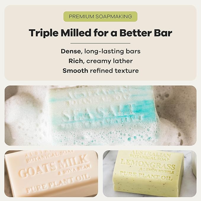 Australian Botanical Soap 16-Bar Set, Goats Milk & Soya Bean 8-Pack + Variety 8-Pack,| 6.6 OZ Triple-Milled Soap Bars with Organic Shea Butter & Sustainable Plant Oils