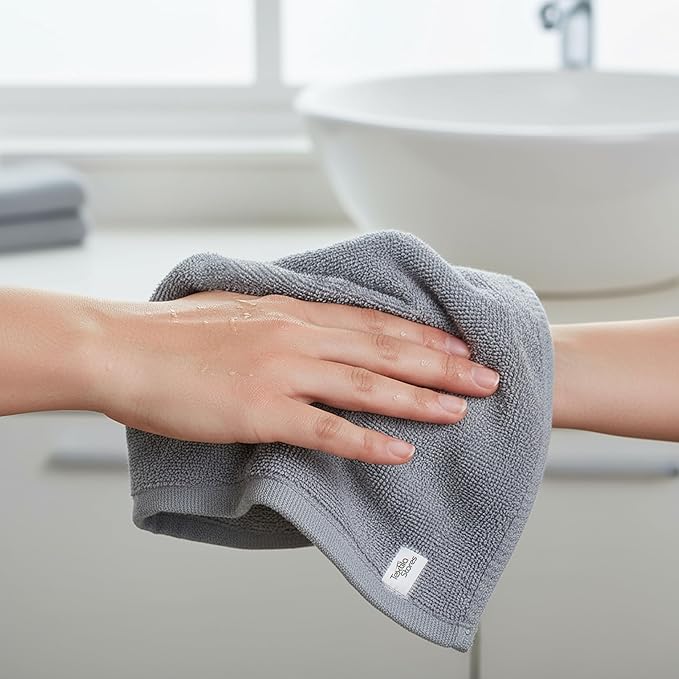 Basic Wash Cloths 12x12 Inches – Bulk Pack of 24 – Grey Color – Soft and Absorbent Multipurpose Cotton Washcloths for Bathroom, Spa, Gym, Salon, Hotel, and Everyday Use