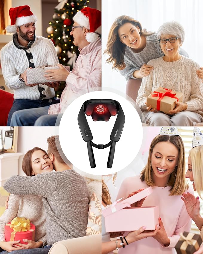 COMFIER Shiatsu Neck Massager with Heat - Cordless 4D Neck and Shoulder Massager for Pain Relief Deep Tissue, Graphene Heating, Trapezius Muscle Relaxer Massage Pillow, Black