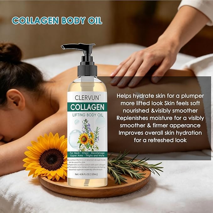 Collagen Lifting Body Oil After Shower - Hydrating Body Oil Firming for Skin Tightening, Visible Anti Aging Moisturizing Collagen Oil, Fast-Absorbing Non-Greasy for Smooth Radiant Skin, 4.06 Fl Oz