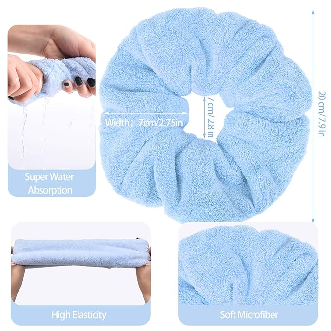 4 Pieces Large Towel Microfiber Drying Soft Scrunchies Thick Scrunchies Fuzzy Scrunchy Ponytail Holder for Hair Light Bobbles Ropes Wet and Dry Hair Accessories (Chic Colors)