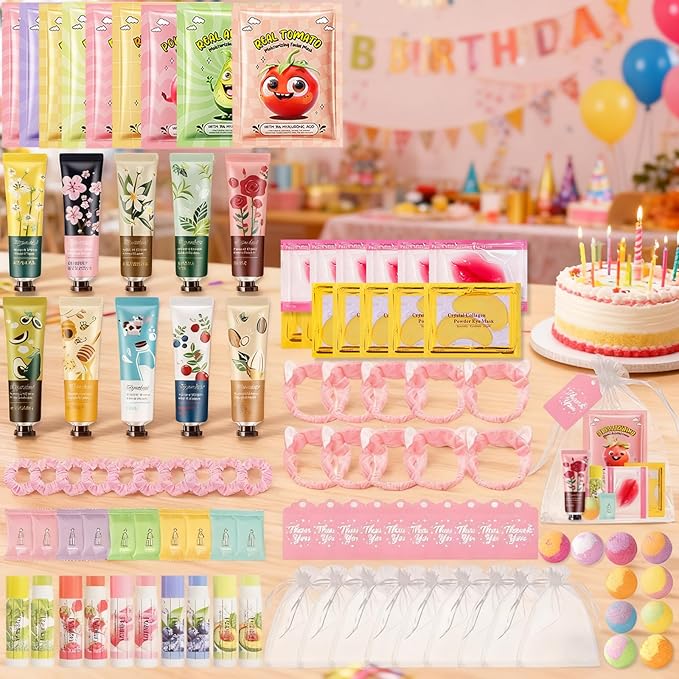 110PCS Spa Party Supplies for Girls,Spa Party Favors Include Lip Mask,Foot Bath Bombs,Face Masks,Skin Care For Teens 10-12,Mothers Day,Teacher Appreciation Gifts,Birthday Bulk Gifts for Women