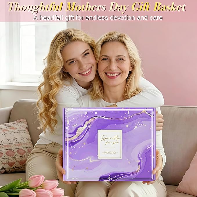 Mothers Day Birthday Gifts for Women Self Care Get Well Soon Gifts, Lavender Relaxing Spa Gift Basket Thinking of You Care Package w/Flannel Blanket, Unique Gift for Mom Her Wife Grandma Friend Sister