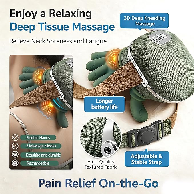 Trivaze Neck Massager with Heat Ultimate Neck and Shoulder Massager for Relaxation, Portable USB Charging, Realistic Massage Sensation, 4D Masajeador de Espalda y Cuello para Alivio de Tensión y Dolor