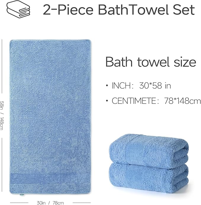 REDKISS Towels 2 Pack Luxury Extra Large Bath Towels Set 30 x 58 Inches – 100% Cotton, Ultra Soft Highly Absorbent & Quick Dry Towels for Bathroom, Gym, Hotel, Spa, Ocean Blue
