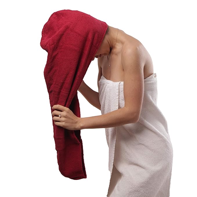 Extra Large Waffle Cotton Hair Towel Wrap - 30 inches Long, 400 GSM, Ultra Absorbent, Quick Dry Hair Turban for Women, Ideal for Long and Curly Hair, Perfect for Plopping (Cherry Red)