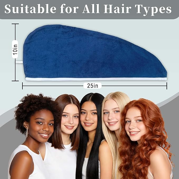 VOOVA & MOVAS Green & Navy Microfiber Hair Towel Wrap for Women 2-Pack, Super Absorbent Quick Dry Hair Towels Turban for Wet Hair After Shower, Soft Lightweight Hair Wraps