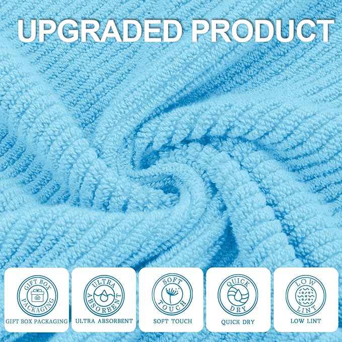 VOOVA & MOVAS Bath Towel Set, 4PC Large 30" x 56" - 100% Cotton | Quick Dry | Thick | Light Weight | Soft | Absorbency, Bath Towels Set for Bathroom, Bathroom Essentials, Ocean Blue