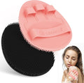 Silicone Bath Gloves 2PCS, 360° Anti-Slip Silicone Body Scrubber for Rich Foaming Deep Cleaning, Revolutionary No-Grip & Hand-fit Design Shower Scrubber for All Skin Types(Black+Light Pink)