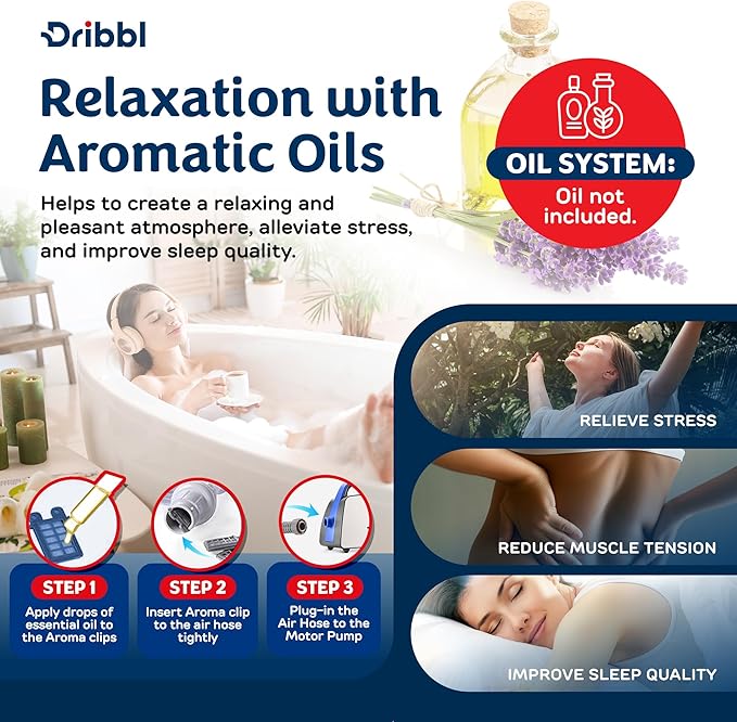 Dribbl Electric Bubble Massage Bathtub Mat – Non-Slip Full-Body Waterproof Hot Tub Spa Mat for Bath with Heater, Motorized Air Pump, and Remote Control, 6-Speed Adjustable Massage, Blue