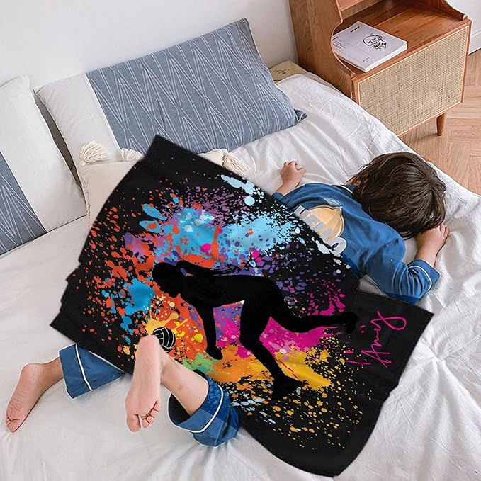 Custom Volleyball Blanket, Personalized Volleyball Blanket, Customized Sport Throw with Name Text for Boy, Men, Volleyballs Gift for Athlete, Coach, Team, 80"x60" Soft Warm Flannel Throw Blankets