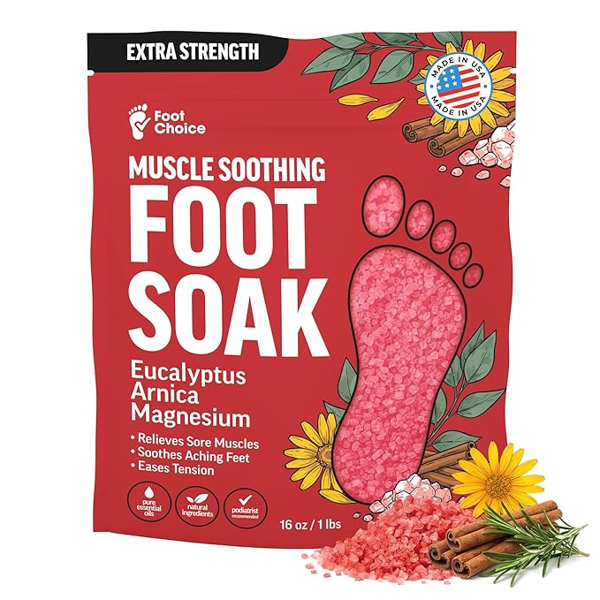 Muscle Soothing Foot Soak with Epsom Salt & Arnica - Relieves Soreness, Eases Tension & Recovery for Athletes - Eucalyptus & Peppermint - 1lb