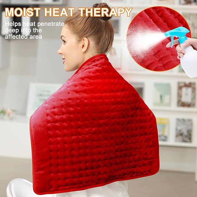 Deepsoon Heating Pad,Electric Heating Pads for Back,Neck,Moist Heating Pad for Abdomen Shoulder Knee Legs,Dry/Moist Heat&Auto Shut Off,Mother's Day Birthday for Men and Women,Red,24x20 Inch